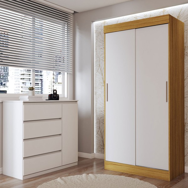 Guarda-Roupa Solteiro Lupin 2 Portas 2 Gavetas e Cômoda 4 Gavetas Marrocos/Off White/Branco - Panorama Móveis