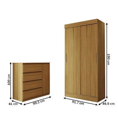 Guarda-Roupa Solteiro Lupin 2 Portas 2 Gavetas e Cômoda 4 Gavetas Marrocos - Panorama Móveis