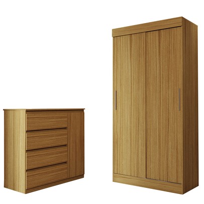 Guarda-Roupa Solteiro Lupin 2 Portas 2 Gavetas e Cômoda 4 Gavetas Marrocos - Panorama Móveis