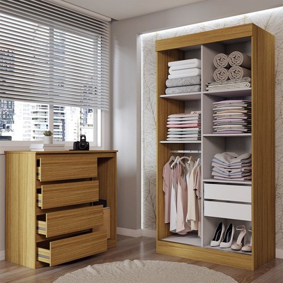 Guarda-Roupa Solteiro Lupin 2 Portas 2 Gavetas e Cômoda 4 Gavetas Marrocos - Panorama Móveis