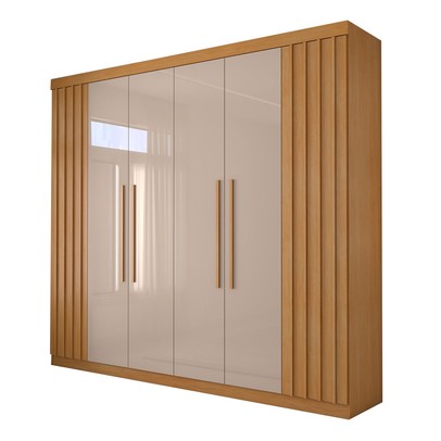 Guarda-Roupa Casal Rúbeo 6 Portas 3 Gavetas Ripado Cinamomo/Off White Estrutura Premium 15mm - Panorama Móveis