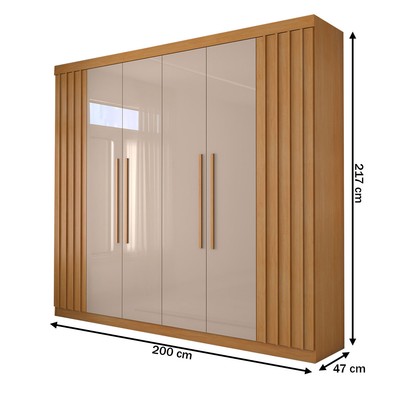 Guarda-Roupa Casal Rúbeo 6 Portas 3 Gavetas Ripado Cinamomo/Off White Estrutura Premium 15mm - Panorama Móveis