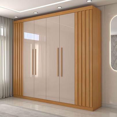 Guarda-Roupa Casal Rúbeo 6 Portas 3 Gavetas Ripado Cinamomo/Off White Estrutura Premium 15mm - Panorama Móveis