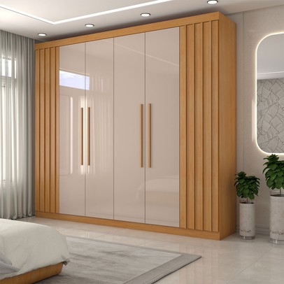 Guarda-Roupa Casal Rúbeo 6 Portas 3 Gavetas Ripado Cinamomo/Off White Estrutura Premium 15mm - Panorama Móveis