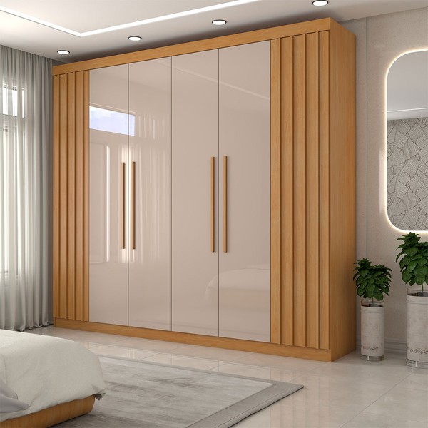 Guarda-Roupa Casal Rúbeo 6 Portas 3 Gavetas Ripado Cinamomo/Off White Estrutura Premium 15mm - Panorama Móveis
