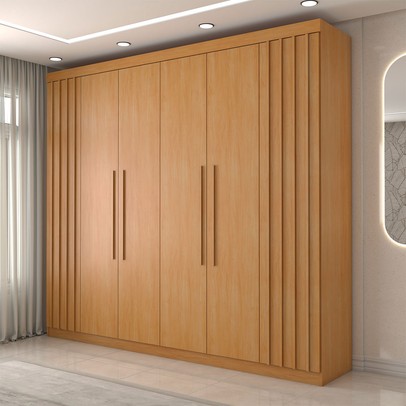 Guarda-Roupa Casal Rúbeo 6 Portas 3 Gavetas Ripado Cinamomo Estrutura Premium 15mm - Panorama Móveis