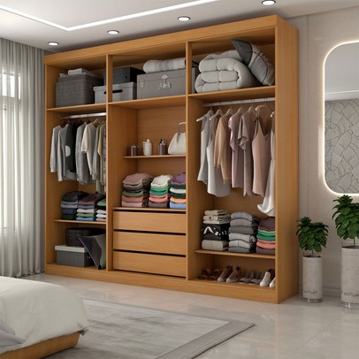 Guarda-Roupa Casal Rúbeo 6 Portas 3 Gavetas Ripado Cinamomo Estrutura Premium 15mm - Panorama Móveis