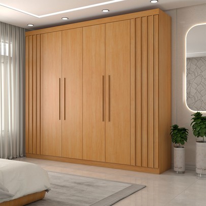 Guarda-Roupa Casal Rúbeo 6 Portas 3 Gavetas Ripado Cinamomo Estrutura Premium 15mm - Panorama Móveis