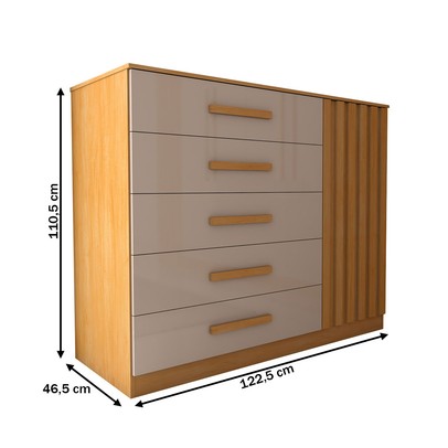 Cômoda Argo 1 Porta 5 Gavetas Cinamomo/Off White Estrutura Premium 15mm - Panorama Móveis