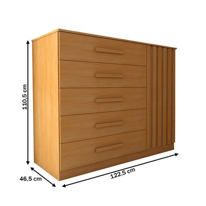 Cômoda Argo 1 Porta 5 Gavetas Cinamomo Estrutura Premium 15mm - Panorama Móveis