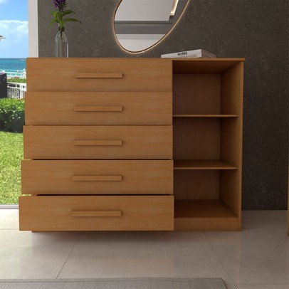 Cômoda Argo 1 Porta 5 Gavetas Cinamomo Estrutura Premium 15mm - Panorama Móveis