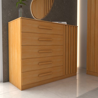 Cômoda Argo 1 Porta 5 Gavetas Cinamomo Estrutura Premium 15mm - Panorama Móveis