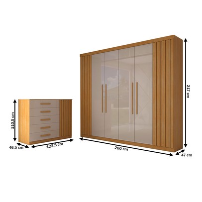 Guarda-Roupa Casal Astoria 7 Portas 8 Gavetas Cinamomo/Off White - Panorama Móveis