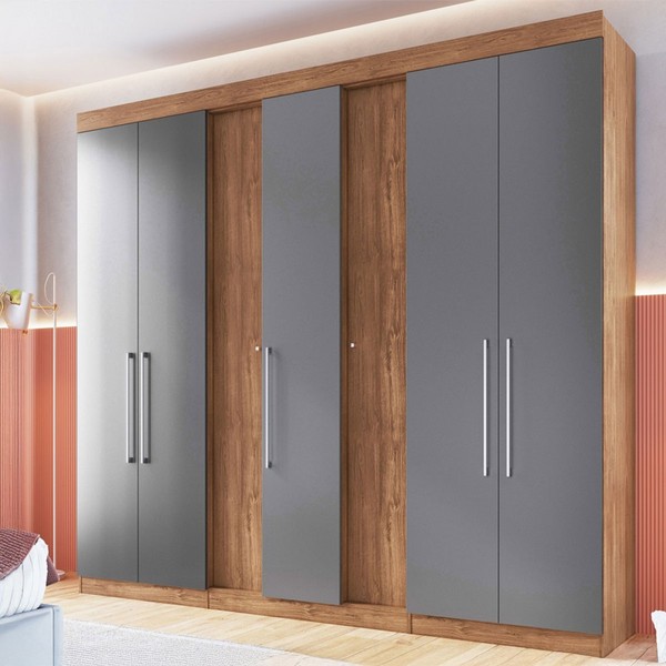 Guarda-Roupa Casal Milão 7 Portas 2 Gavetas Freijó/Cinza - Irm Móveis