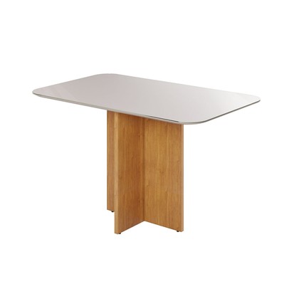 Mesa de Madeira Madrid 120 Cm com Vidro Cinamomo/Off White - Pnr Móveis