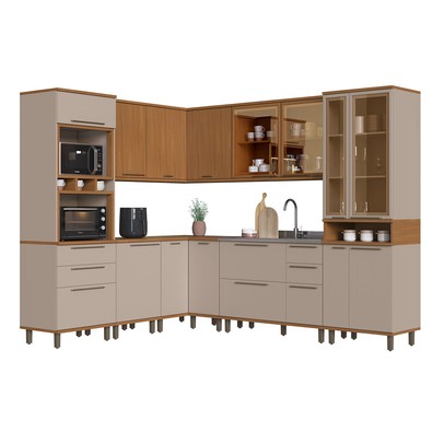 Cozinha Completa Firenze 15 Portas 6 Gavetas com Vidro 6154.196 Freijó/Camurça - Indékes