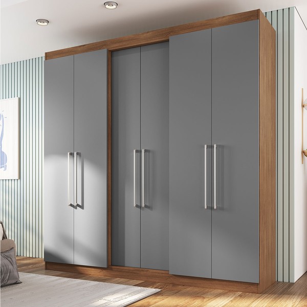 Guarda-Roupa Casal Oxford 6 Portas 2 Gavetas Freijó/Cinza - Irm Móveis