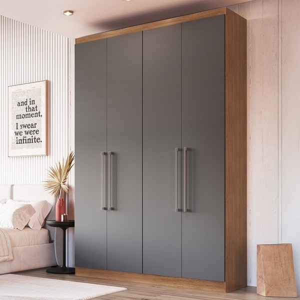 Guarda-Roupa Solteiro Oxford 4 Portas 2 Gavetas Freijó/Cinza - Irm Móveis
