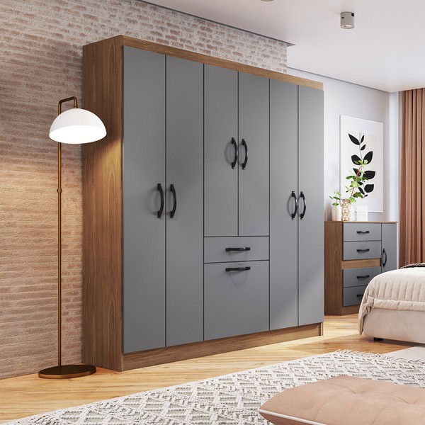Guarda-Roupa Solteiro Laguna 7 Portas 1 Gaveta Freijo/Cinza - Irm Móveis