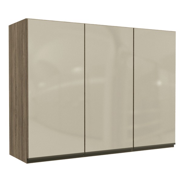 Armário Aéreo Cozinha 120 Cm Mônica 3 Portas com Vidro Nogal - Kappesberg