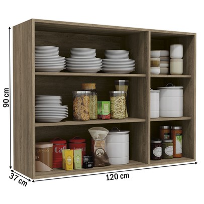 Armário Aéreo Cozinha 120 Cm Mônica 3 Portas com Vidro Nogal - Kappesberg