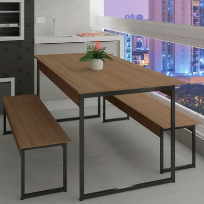 Mesa de Madeira com 2 Bancos Harley Freijó/Preto Fosco - Kappesberg