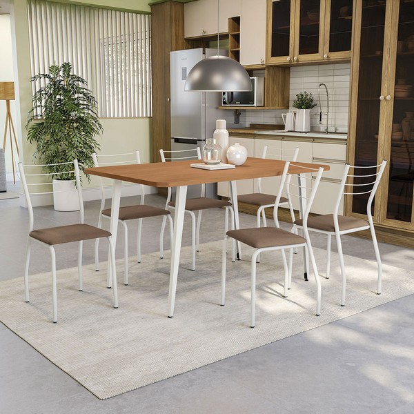 Mesa de Jantar Letícia 6 Lugares Branco/Canela/Cappuccino - Kappesberg Crome