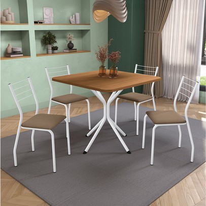 Mesa de Jantar 4 Lugares Natalia Branco/Canela/Bege - Kappesberg Crome