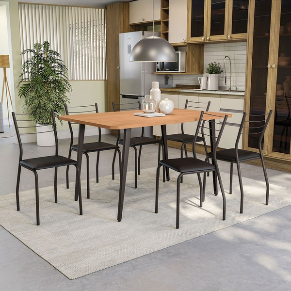 Mesa de Jantar 6 Lugares Olímpia Preto Fosco/Canela - Kappesberg Crome