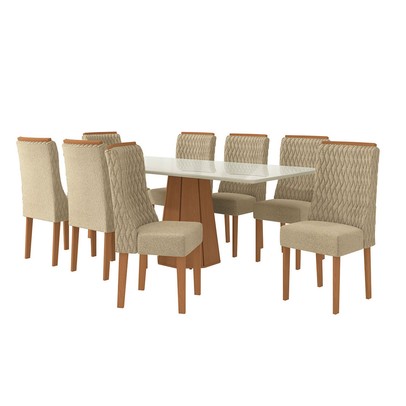 Mesa de Jantar 8 Lugares Tiffany com Vidro Canela/Off White/Bege - Kappesberg Jantar