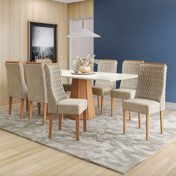 Mesa de Jantar 8 Lugares Tiffany com Vidro Canela/Off White/Amendoa - Kappesberg Jantar