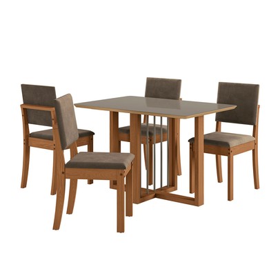 Mesa de Jantar 4 Lugares Noemi com Vidro Canela/Freijo/Bronze/Marrom - Kappesberg Jantar