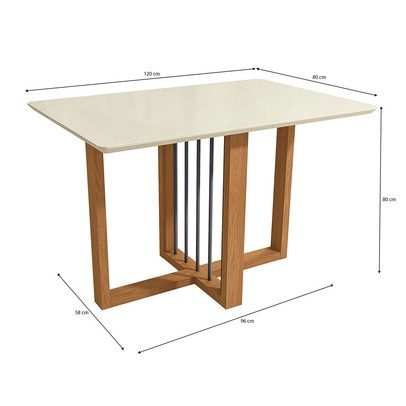 Mesa de Jantar 4 Lugares Carmen com Vidro Canela/Off White/Bege - Kappesberg Jantar