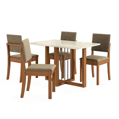 Mesa de Jantar 4 Lugares Carmen com Vidro Canela/Off White/Bege - Kappesberg Jantar