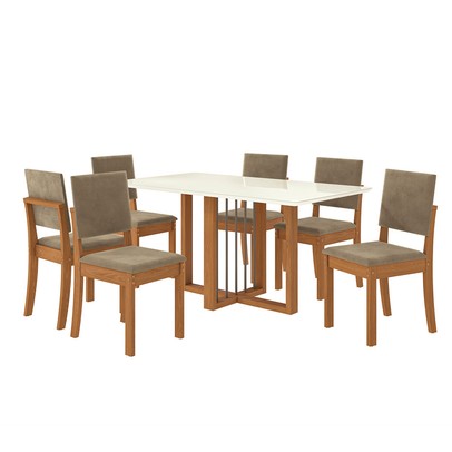 Mesa de Jantar 6 Lugares Adria com Vidro Canela/Off White - Kappesberg Jantar