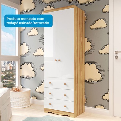 Quarto de Bebê Completo Lorenzo 100% Mdf 2 Portas 6 Gavetas Branco Brilho/Amêndoa - Pnr Móveis