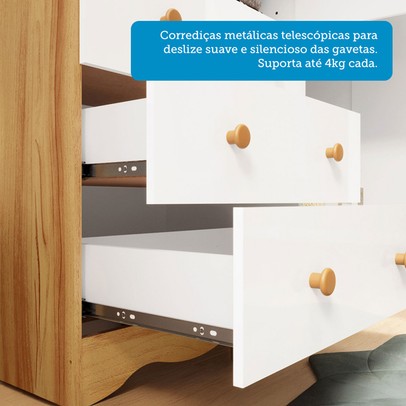 Quarto de Bebê Completo Lorenzo 100% Mdf 2 Portas 6 Gavetas Branco Brilho/Amêndoa - Pnr Móveis