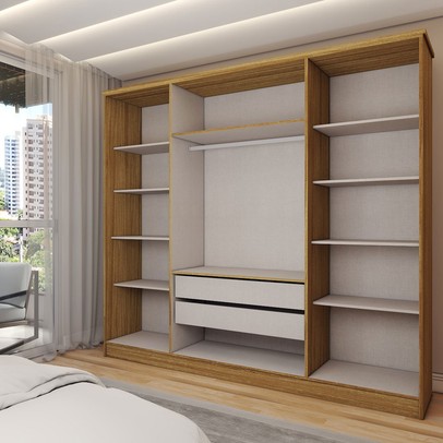 Guarda-Roupa Solteiro Adam 4 Portas 2 Gavetas com Espelho Marrocos/Off White - Panorama Móveis