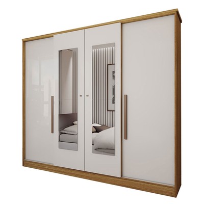 Guarda-Roupa Solteiro Adam 4 Portas 2 Gavetas com Espelho Marrocos/Off White - Panorama Móveis