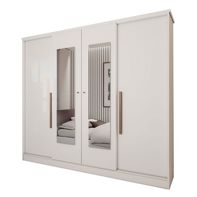 Guarda-Roupa Solteiro Adam 4 Portas 2 Gavetas com Espelho Branco  - Panorama Móveis