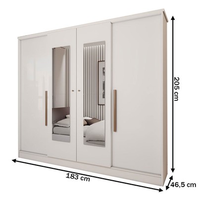 Guarda-Roupa Solteiro Adam 4 Portas 2 Gavetas com Espelho Branco  - Panorama Móveis