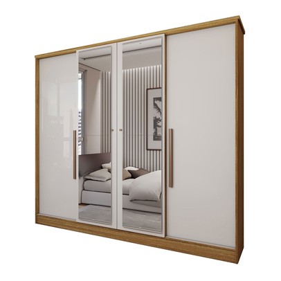 Guarda-Roupa Casal Adam Plus 4 Portas 2 Gavetas com Espelho Marrocos/Off White - Panorama Móveis