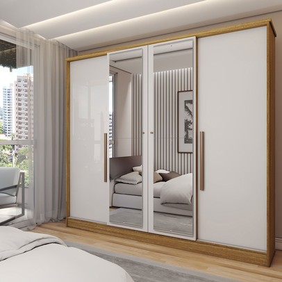 Guarda-Roupa Casal Adam Plus 4 Portas 2 Gavetas com Espelho Marrocos/Off White - Panorama Móveis