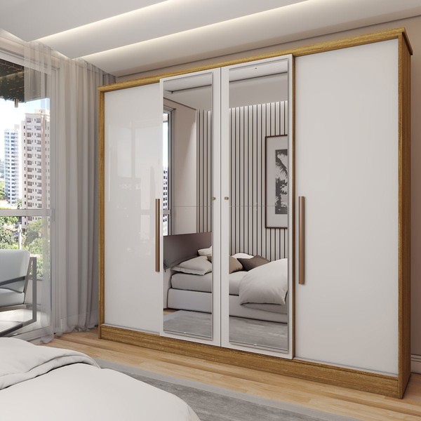 Guarda-Roupa Casal Adam Plus 4 Portas 2 Gavetas com Espelho Marrocos/Off White - Panorama Móveis