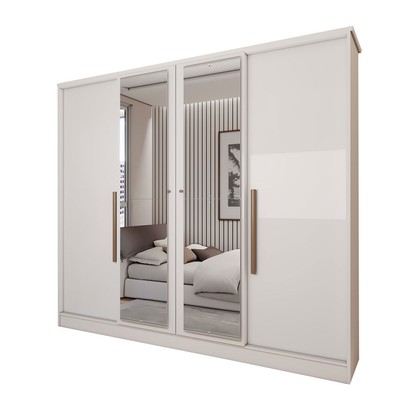Guarda-Roupa Casal Adam Plus 4 Portas 2 Gavetas com Espelho Branco - Panorama Móveis