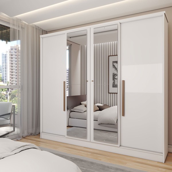Guarda-Roupa Casal Adam Plus 4 Portas 2 Gavetas com Espelho Branco - Panorama Móveis
