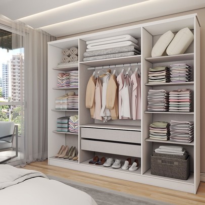 Guarda-Roupa Casal Adam Plus 4 Portas 2 Gavetas com Espelho Branco - Panorama Móveis
