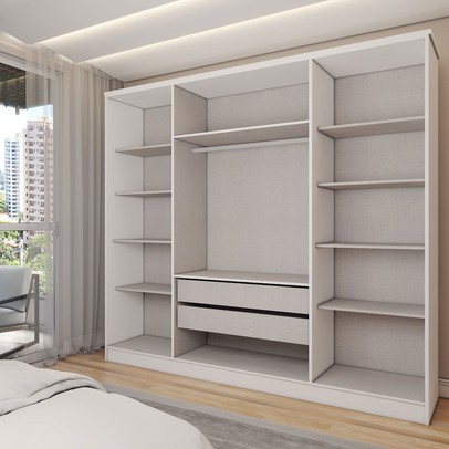 Guarda-Roupa Casal Adam Plus 4 Portas 2 Gavetas com Espelho Branco - Panorama Móveis