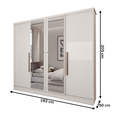 Guarda-Roupa Casal Adam Plus 4 Portas 2 Gavetas com Espelho Branco - Panorama Móveis