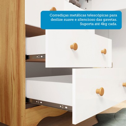 Quarto de Bebê Completo Bernardo 100% Mdf 2 Portas 6 Gavetas Branco/Amêndoa - Pnr Móveis